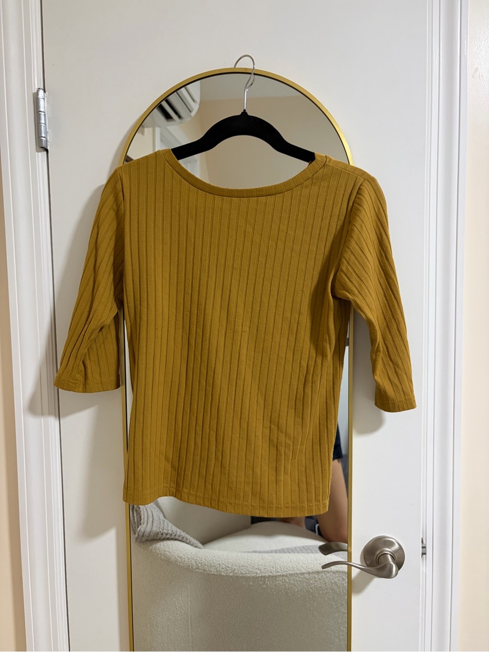 Mustard Ribbed Button-Front Women's Top - Picture 2 of 2